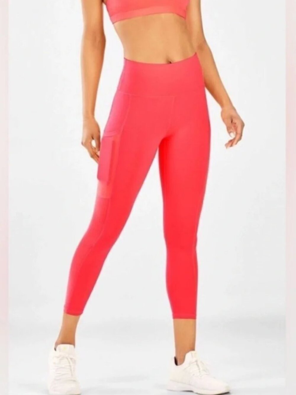 Fabletics - Oasis PureLuxe High-Waisted 7/8 Legging - Pop Coral, Pockets, Small